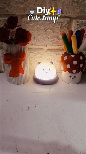 DIY mini panda night lamp with clay | reuse of old led bulb 💡#diy #craft #diylamp