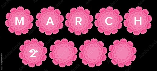 March 2026 Sakura Floral Typography Animation in 4K, Pink Cherry Blossom Letters Revealing One by One on Black Background, Elegant Spring Calendar Motion Graphic Loop