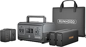 RUNHOOD Solar Generator Rallye 600 Mini Ultra, 648WH Portable Power Station Replaceable Batteries, 2X600W(Peak 1200W) Pure Sine Wave AC Outlet Power Station for Outdoors Camping/Emergency/CPAP/HomeUse