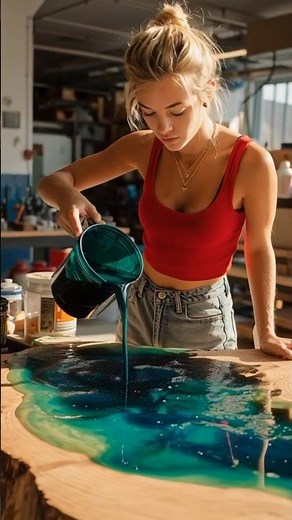 Turning Wood Into an Ocean Countertop 🌊🔥 (Resin Wave Effect!) #resinart #oceanwaves #diy