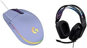 Logitech G203 Wired Gaming Mouse, 8,000 DPI, Rainbow Optical Effect LIGHTSYNC RGB, 6 Programmable Buttons - Lilac + Logitech G335 Wired Gaming Headset - Black