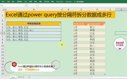 Excel通过power query按分隔符拆分数据成多行
