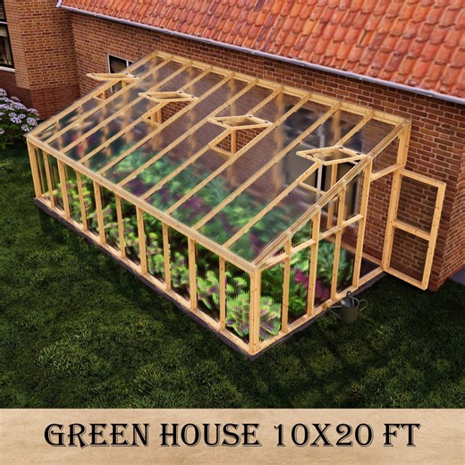 DIY 10x20 Ft Lean-to Greenhouse Plans, Wall-attached Polycarbonate Greenhouse, Space-saving Design for Backyard & Garden, Urban Gardening - Etsy