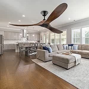 ZHUYILONG 52 Inch Wooden Ceiling Fans with Remote, 3 Blade Wood Ceiling Fan No Light, Modern Smart Ceiling Fan Without Light for Indoor Outdoor Bedroom Patios Farmhouse