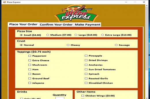 Pizza Ordering System in C# with Full Source Code