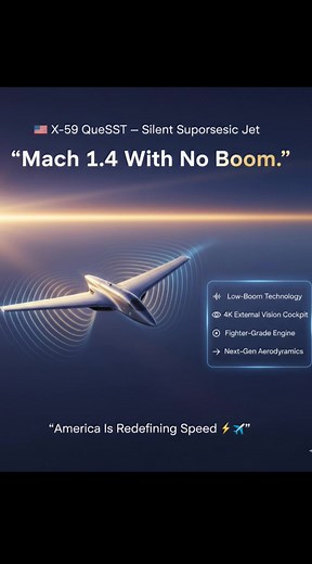 X-59 QueSST — America’s Silent Supersonic Revolution 🇺🇸⚡ #X59 #QueSST #NASAAircraft #LockheedMartin #SupersonicJet #SilentBoom #FutureAviation #USTechnology #AviationInnovation #NextGenAircraft #USAirPower #SupersonicFlight #AviationFans The X-59 QueSST is America’s experimental silent supersonic jet, built by NASA and Lockheed Martin to bring back supersonic travel — without the massive sonic boom that grounded Concorde. Instead of an explosive "BOOM," the X-59 creates a gentle “sonic thump” 