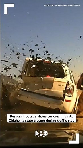 Dashcam footage shows car crashing into Oklahoma state trooper during traffic stop