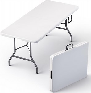 Lifetime Appliance Parts 6 Feet Foldable Table with Built in Handle & Steel Legs | Heavy Duty Portable | Perfect for Party, Dining, Picnic Indoor, Outdoor, Camping, Utility （White）