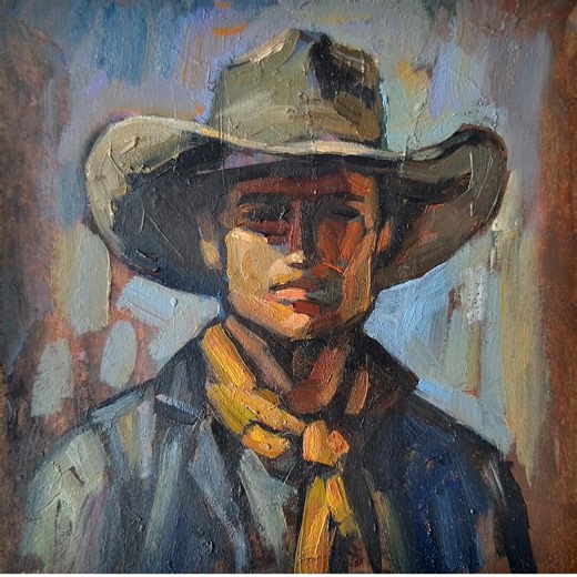 Cowboy Portrait Painting Oil Original, Small Wall Art 6x6", Paintingbynata - Etsy