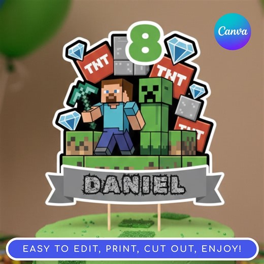 Pixel Game Cake & Cupcake Toppers, Printable Birthday Party Decor (digital Download) - Etsy