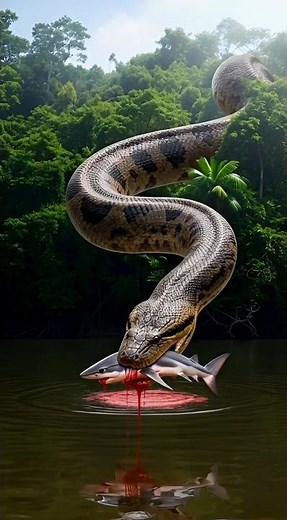 Giant Anaconda Attacks Shark | Jungle Monster Emerges From Water