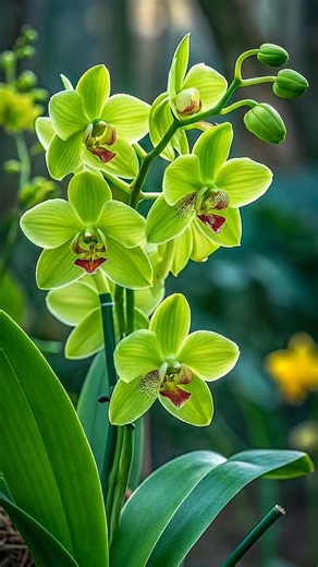 Neon Nature: The Rare Green Cymbidium 🌿✨ #Shorts