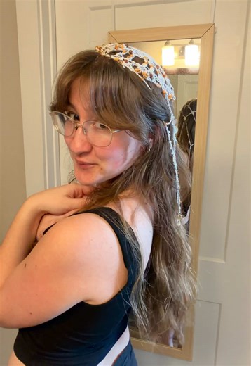 Pretend it’s not crooked on my head! 🥰 the Headpiece crochet pattern is out now!!! Use the “shop” link in my bio to get your own. I love this piece & am so excited for you to make your own! 🌟🌷 #crochetpattern #crochetinspo #crochettok #medievaltiktok #fy