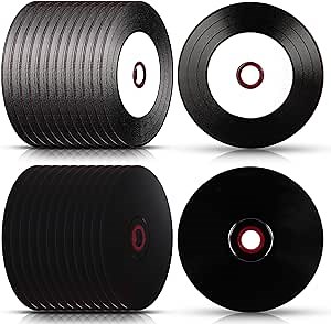 50 Pcs CD-R Blank Discs 700mb 80 Min 52x Vinyl Recordable Disc with White Inkjet Printable Center and Black Recording Surface for Music Data