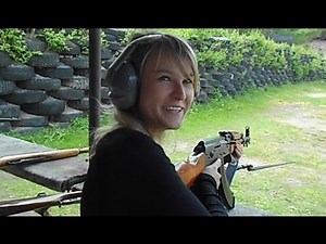 Czech girl shooting AK47 kalashnikov for the first time