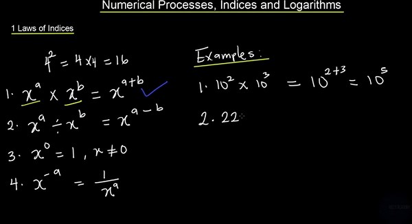 1 Laws of Indices | Numerical Processes, Indices and Logarithms | SSS1