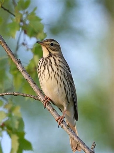 The Tree Pipit is a subtle species, but its behavior makes it easier to identify. Look for a buff chest with fine streaking, a pale belly, and soft brown upperparts. Unlike many similar birds, Tree Pipits frequently perch in trees and perform a distinctive song flight—rising into the air and gliding back down while singing. Once you recognize both the appearance and the display behavior, identification becomes much easier. #TreePipit #BirdWatching #WildlifeReels #BirdIdentification #NatureEducat