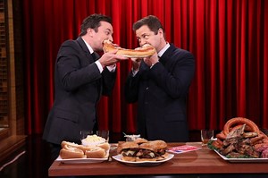 Watch: Nick Offerman and Jimmy Fallon Tackle a Giant Kielbasa, ‘Lady and the Tramp’-Style, on ‘The Tonight Show’