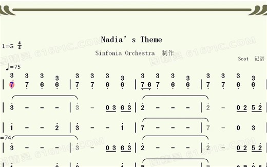 【经典纯音乐】Nadia’s Theme_Sinfonia Orchestra制作--动态简谱