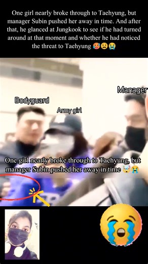 OMG 🤯‼️One girl nearly broke through to Taehyung, but manager Subin pushed her away in time 😭#vk