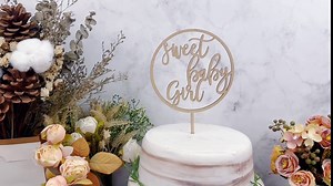 Sweet Baby Girl Cake Topper - Wooden Baby Shower Cake Decorations for Girls - Baby Shower Cake Topper for First Birthday/Gender Reveals Party, Photo Booth Props