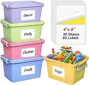 HABGP Labels for Storage Bins, Matte Removable Storage Bin Labels, 6 X 4 Inch Tear Resistant Large Labels for Organizing Storage Bin, White Blank Box Labels for Home, School, Business(60 Labels)