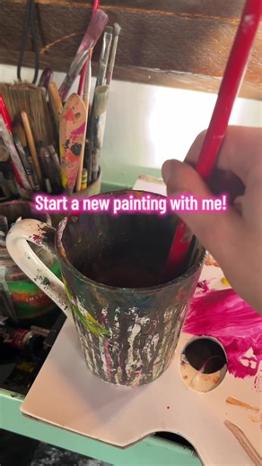 Sharing a bit of my process starting this new painting, interested to see where it goes 🐇🐇☀️🫟 And yes, I do regularly get up and boogie mid-painting 🕺 #arttok #smallartist #workinprogressart #jackalope