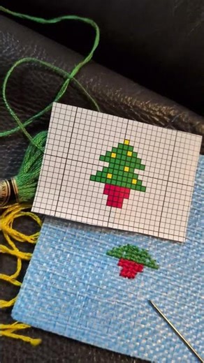 Day 8 of mini cross stitch advent - My favourite yet! It's so adorable #advent #cute #christmastree