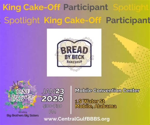 @breadbybeck is bringing her magic to the King Cake-Off, and let’s just say—she’s known to have a line. 😏 Come see what all the hype is about and taste for yourself on January 23 at the Mobile Convention Center. The crown is in your hands! Grab ya tickets 👉 www.KingCakeOff.com Tickets: 💚Kids -$5 💜Adults-$15 in advance, $20 at the door 💛VIP- $75 (21 ONLY) | King Cake-Off