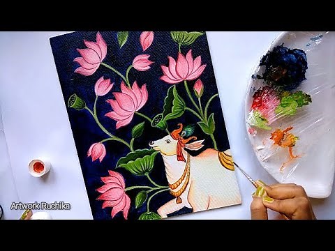 Easy Holy Cow and Lotus Painting / Cow Pichwai Art Painting / Traditional Paintings