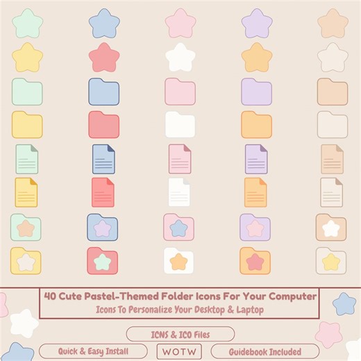 40 Pastel Desktop Folder Icons | Kawaii Mac & Windows Icons, ICNS ICO and PNG Files - Etsy