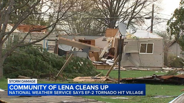Tornado wallops small village west of Rockford, ripping down power lines, stripping roofs