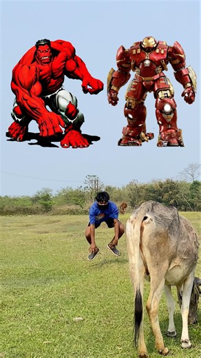 Me And Cow Red Hulk 🔴 vs Iron Man 🤖 | Crazy emoji acting video #shorts #redhulk #ironman