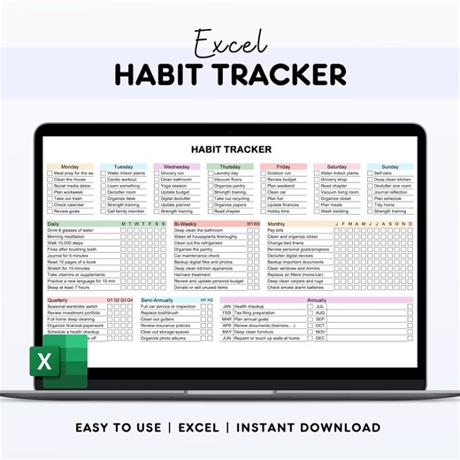 Excel Habit Tracker Template: Daily, Weekly, Monthly (digital Download) - Etsy