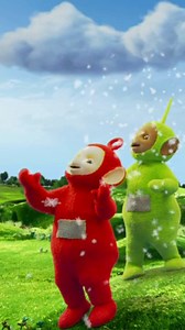 Teletubbyland's forecast: light flurries and BIG FUN! ❄️😁 Video: All four Teletubbies jump around under a snow cloud. | Teletubbies
