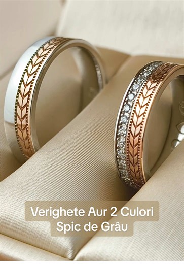 Verighete Spic de Grau din aur in doua culori, aur alb si aur roz, simbol al iubirii si legaturii eterne 🌾🤍 Design elegant, cu finisaje premium, perfect pentru o nunta cu stil. Pot fi realizate si din aur galben, aur alb sau alte combinatii, cu pietre semipretioase sau diamante, si personalizate prin gravura. #verighete #iubire #nunta #fyp #aur