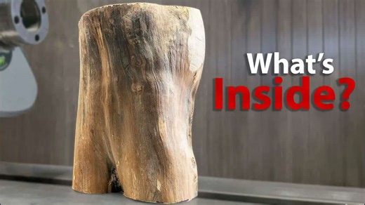 Turning a pear log to reveal its grain