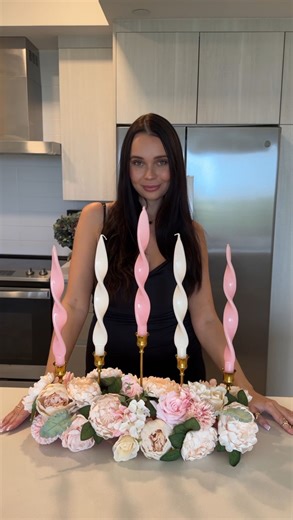 Home decor | Hosting | Table setting on Instagram: "This romantic floral centerpiece with spiral candles looks like something straight out of a dream. I created it using faux peonies, roses, and elegant twisted candles in soft pink and white tones. It’s perfect for dinner parties, bridal showers, or just to add beauty to your everyday table. If you want to recreate this look, comment “decor” below and I’ll DM you all the links I used to make it! 💐✨ #centerpiece #floraldecor #diydecor #elegantta
