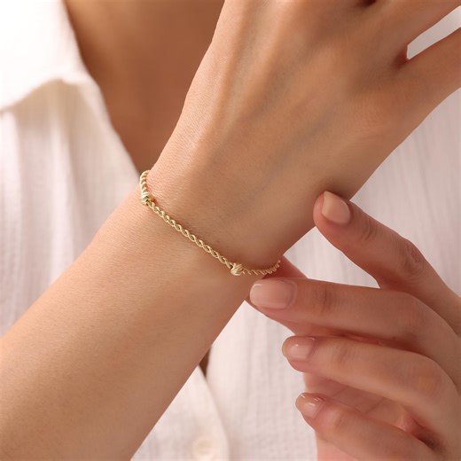 14K Solid Gold Ball Rope Chain Bracelet: Dainty Beaded Jewelry - Etsy