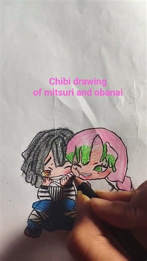 chibi drawing of Mitsuri and obanai