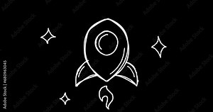 Simple rocket animation template, with children's hand-drawn style, with alpha channel