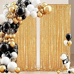 Gold Sequin Backdrop Curtain 2 Pcs 5FTx10FT Panels Stage Background for Wedding Party Drapes Decorations
