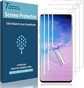 TOCOL [3 Pack] Screen Protector for Samsung Galaxy S10 Plus / S10+, [Bubble-Free] [Case Friendly] Ultrasonic Fingerprint Compatible HD Clear Flexible Film