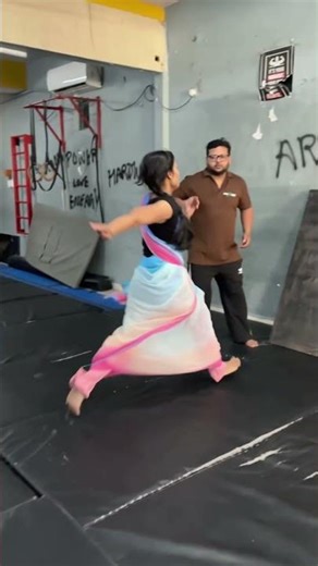 Wall flip in saree #gymnastics #basics #viral
