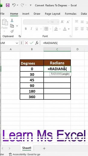 Convert Degrees to Radians in Excel Easily