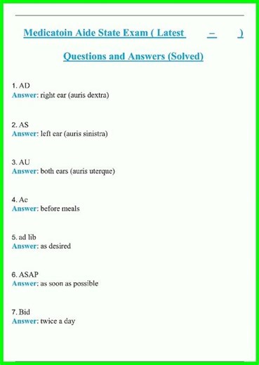 Medication Aide State Exam Latest Questions and Answers Solved new video