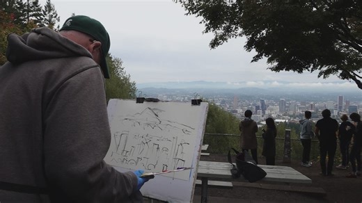 Artists create landscape paintings at Pittock Mansion