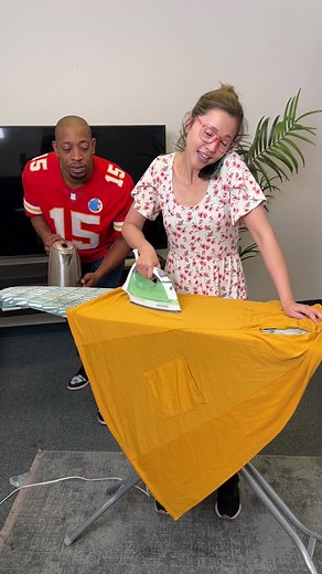 woman was ironing then got prank