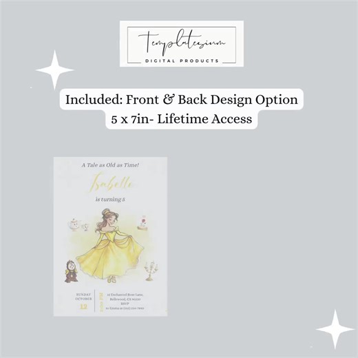 Editable Belle Invitation Princess Belle Birthday Invite Belle Party Beauty and the Beast Watercolor Princess Birthday Digital Download - Etsy