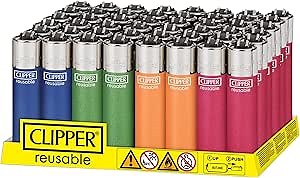 Clipper - Classic Large Reusable Lighter - Iconic Premium Refillable Lighters Bulk Pack - Replace Butane, Flint, and Spark Wheel for Unlimited Lights - 48 Pack - Metallic Flourescent